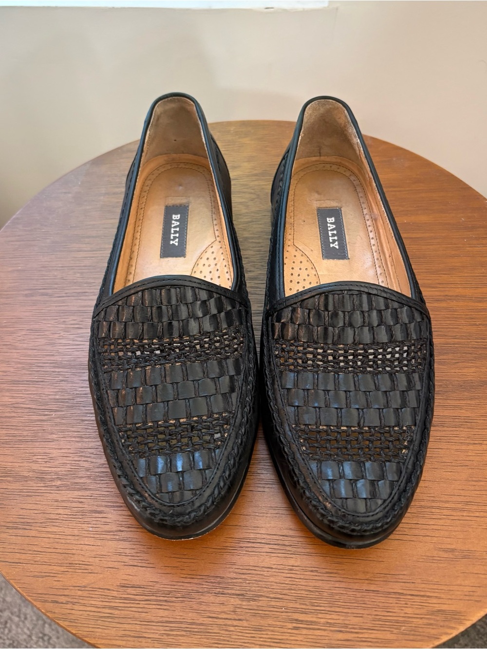 Vintage Bally Carmelo Men’s Woven Leather Loafers Black Slip On Shoes Size 8M